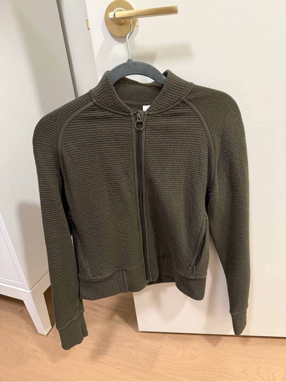 lululemon Womens Olive Green Zip-Up Knit Bomber Jacket